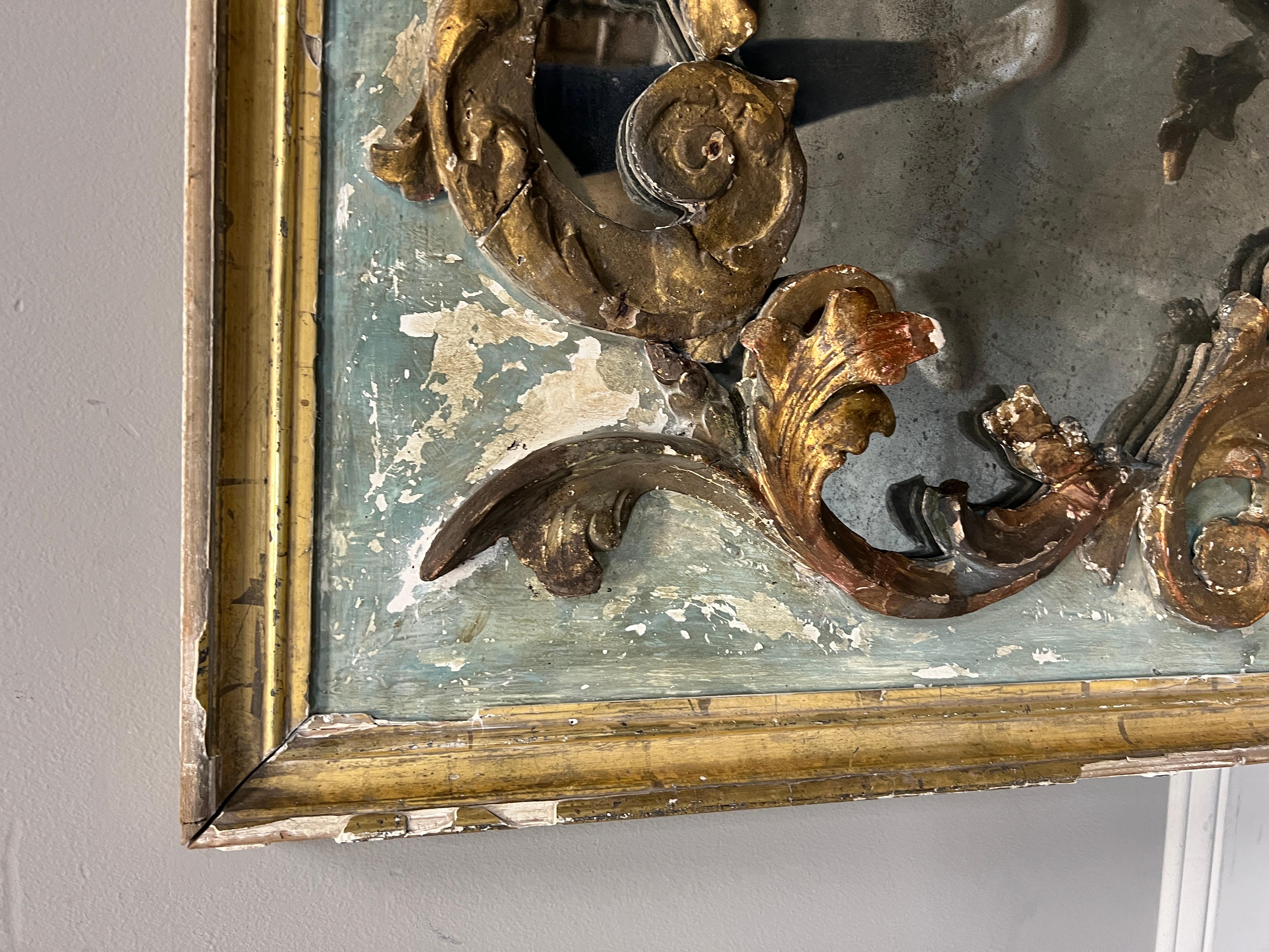 Sculpté à la main Miroir français peint et doré sur mesure, style rococo en vente