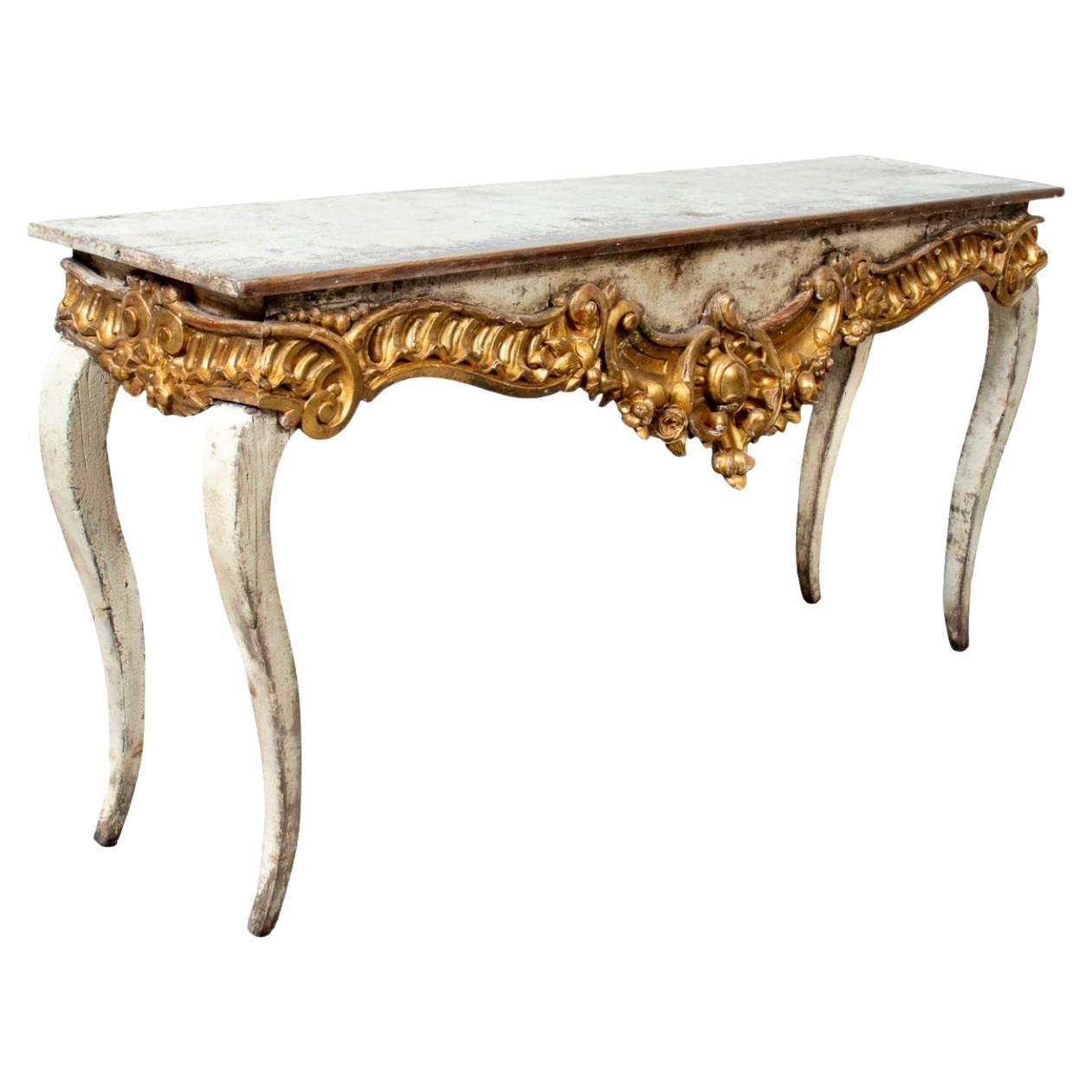 Custom Made French Louis XV Style Painted Rococo Wall Console with 18th-Century For Sale