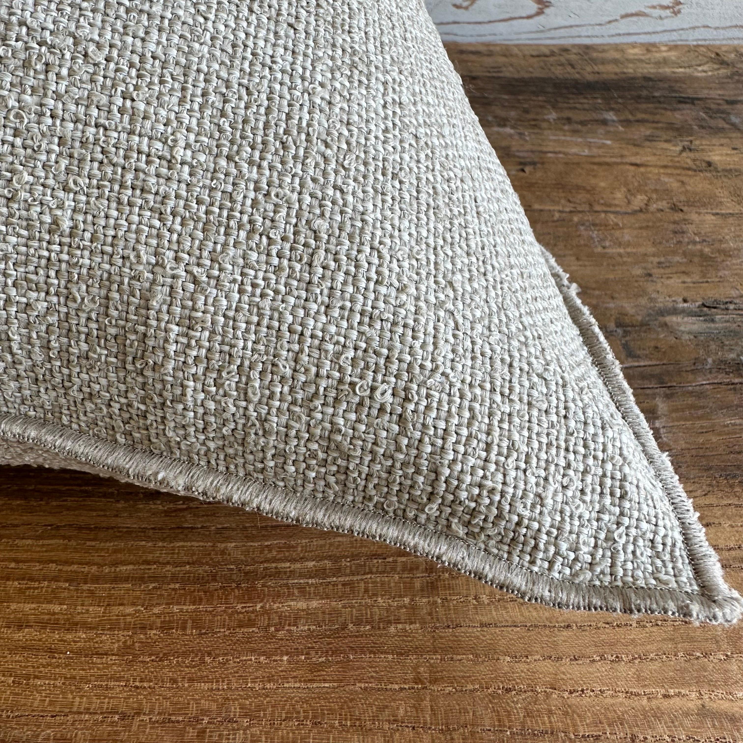 Fabric Custom Made French Outdoor Pillows in Natural Textured Outdoor Material For Sale