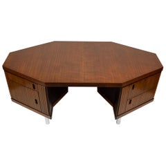 Pierre Paulin Desk Custom Made Hexagonal French Ribbon Mahogany and Solid Oak