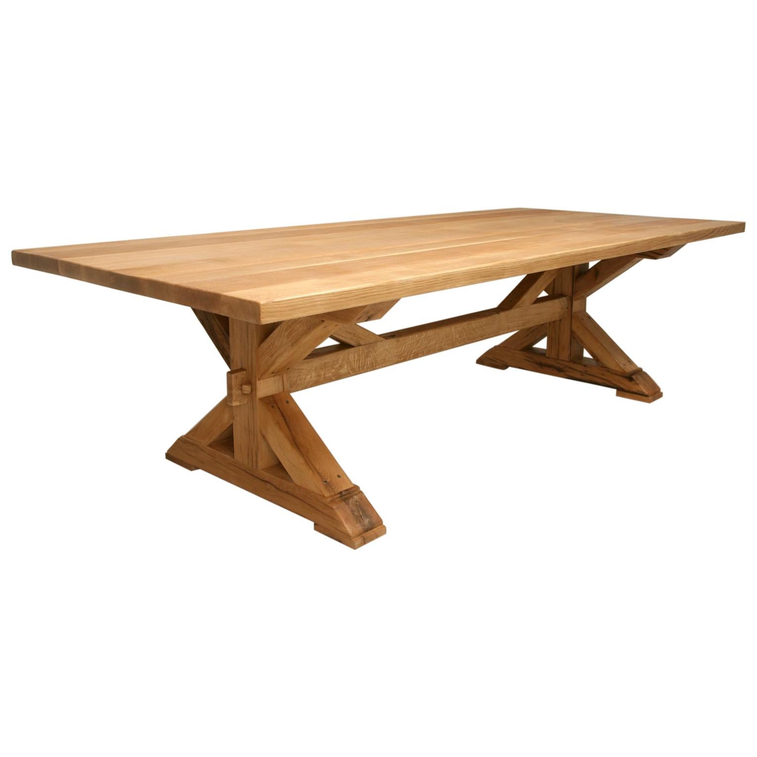 Table de ferme de style français fabriquée à la main en chêne blanc récupéré, pour toutes les dimensions