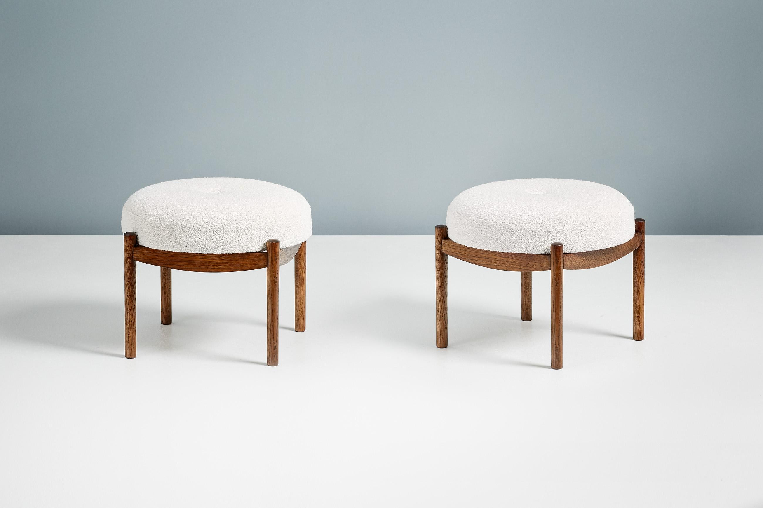 Dagmar Design

Blek Ottoman

A custom-made round ottoman with solid wood frame developed & produced at our workshops in London. These examples have frames in fumed oak with seats upholstered in off-white boucle. Blek is available to order in a