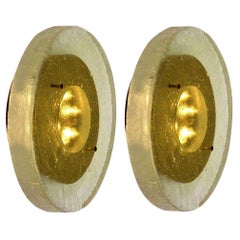 Custom Made Fused Bull’s-Eye Glass and Brass Wall Lights or Flushmounts