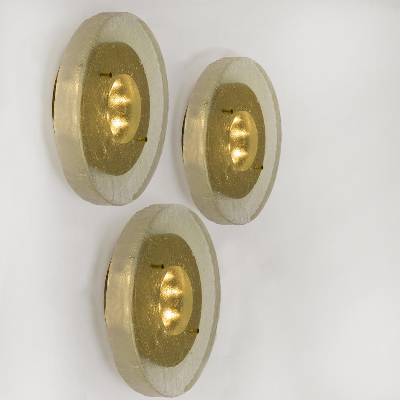 Custom Made Fused Bullseye Glass and Brass Wall Lights or Flush Mounts For Sale 11