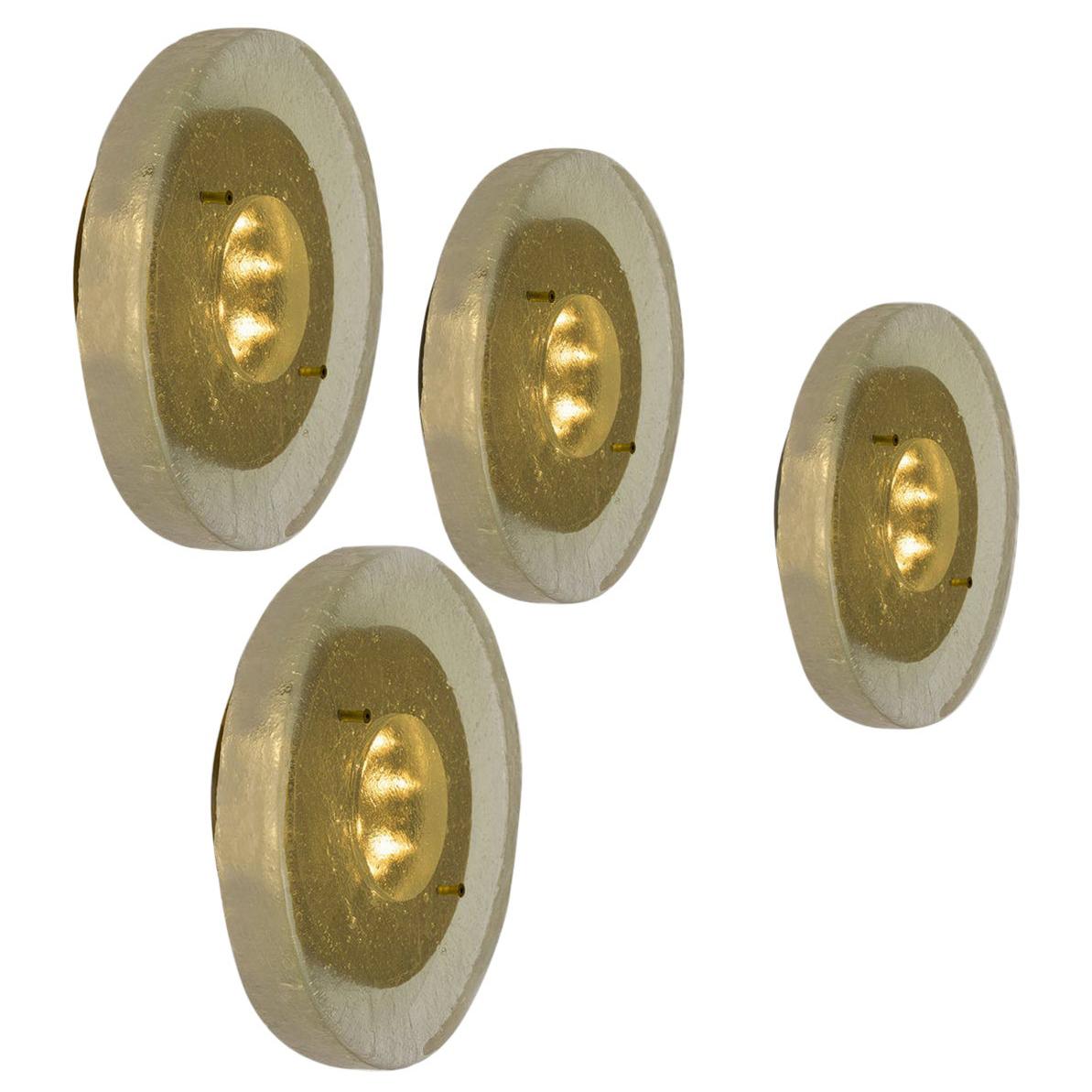 Custom Made Fused Bullseye Glass and Brass Wall Lights or Flush Mounts For Sale