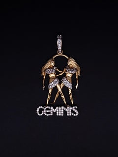 Custom Made 'Geminis' 14k Yellow Gold Diamond Pendant