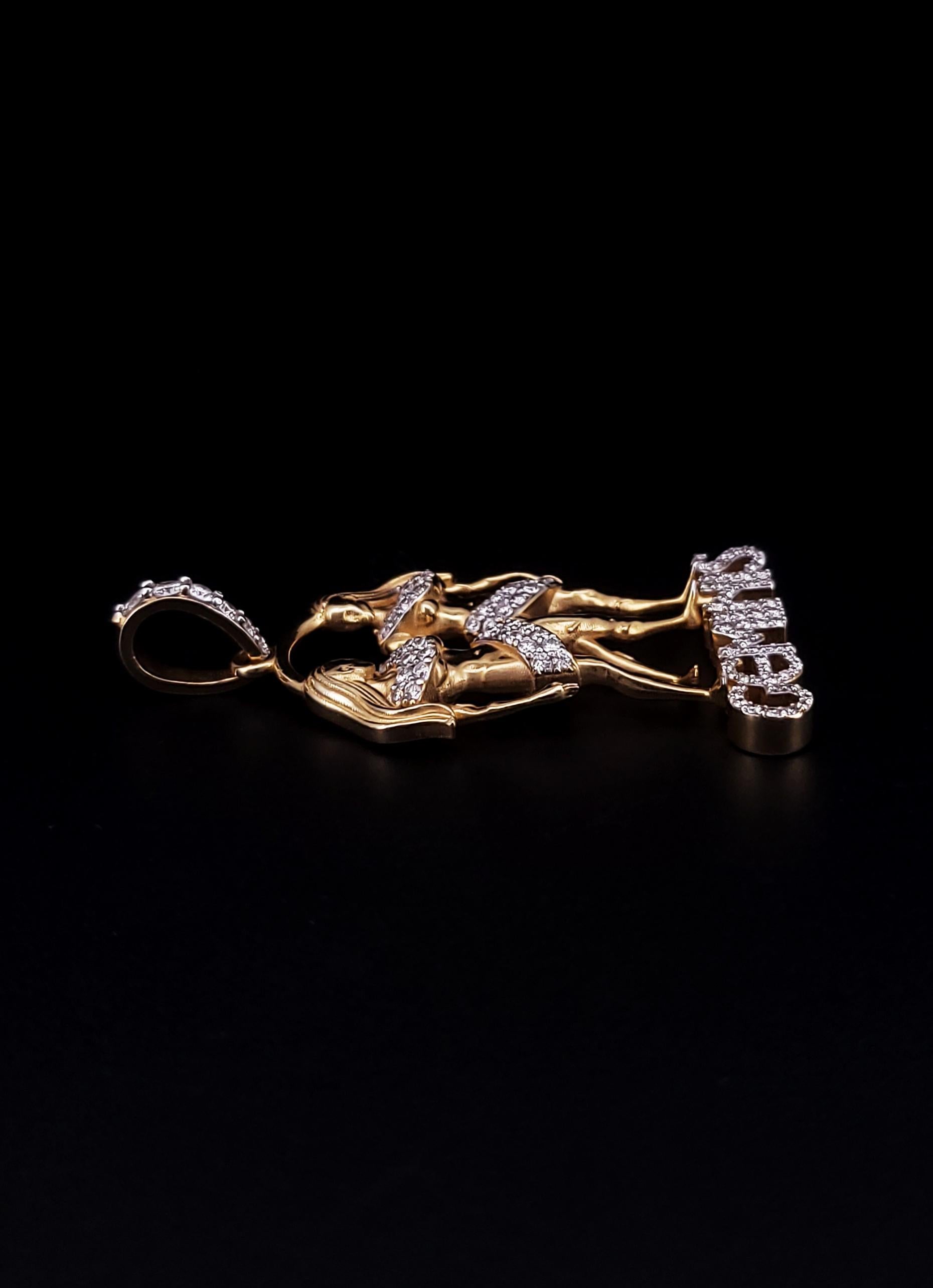 CUSTOM MADE Pendentif en or jaune 14 carats avec diamants Unisexe en vente