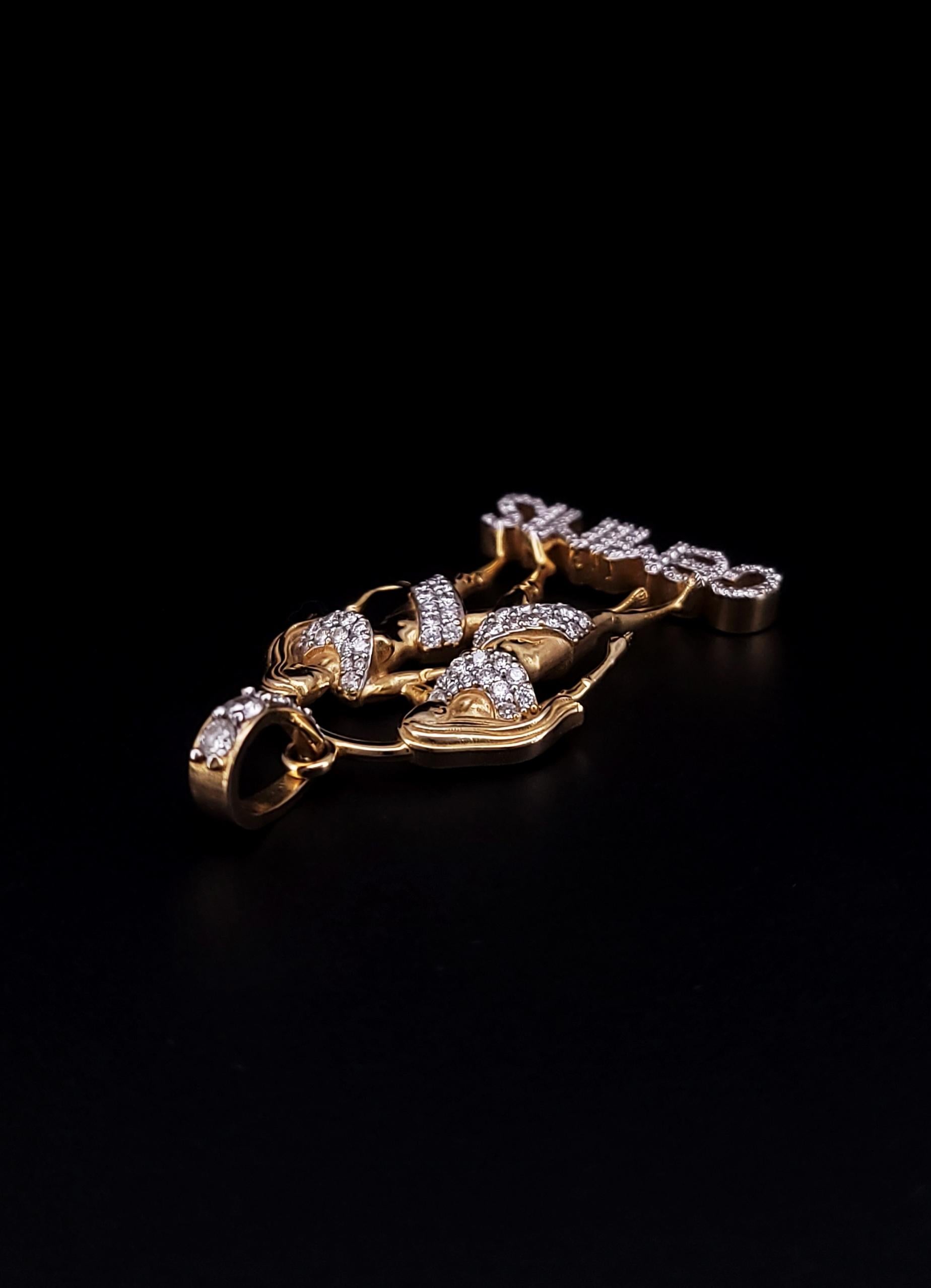 CUSTOM MADE Pendentif en or jaune 14 carats avec diamants en vente 1