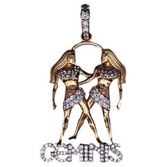 Ciondolo con diamante in oro giallo 14k "Geminis" su misura
