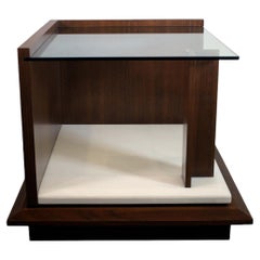 Custom Made Glass, Mahogany, and Marble Side End Table by David Goldberg