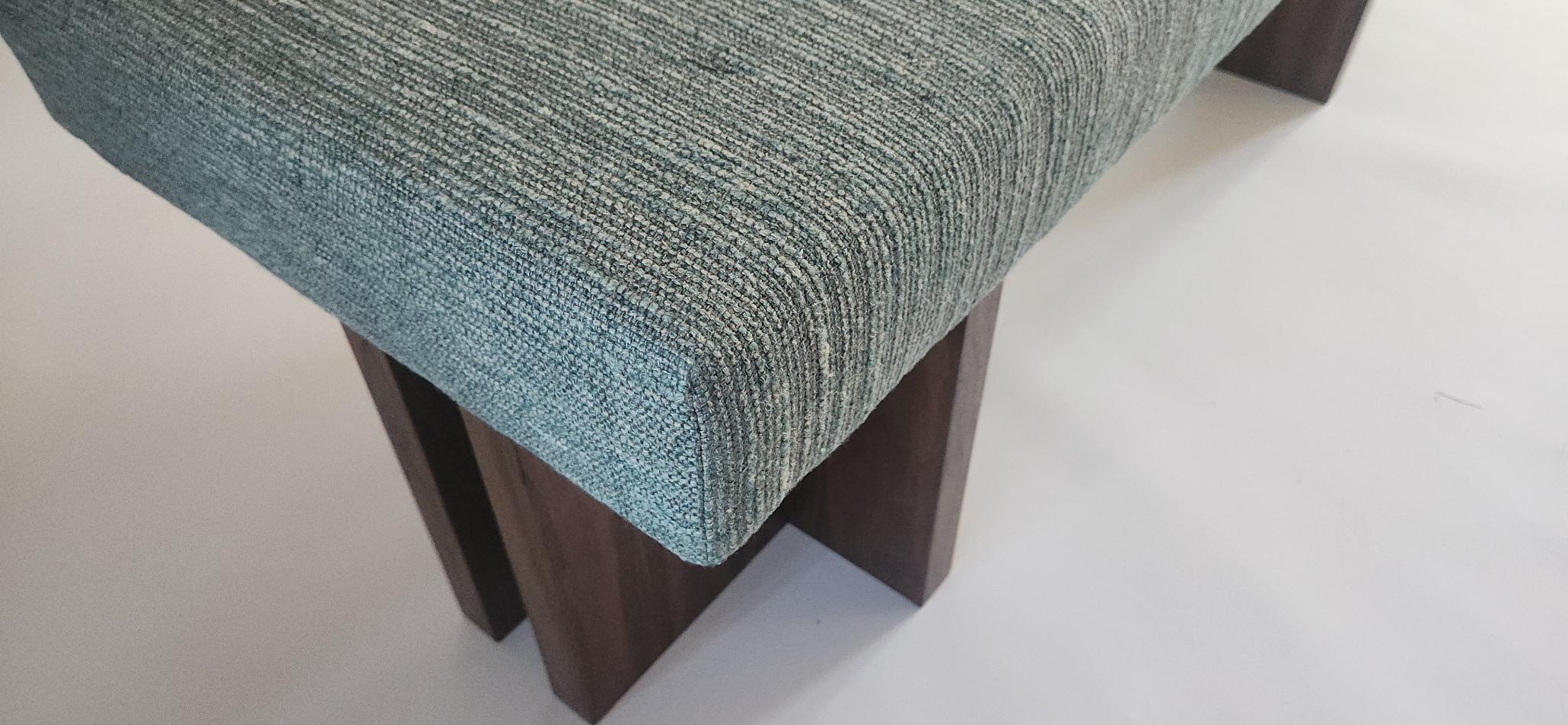 American Custom made Gueridon Bench, COM Upholstery, Wood Finish For Sale