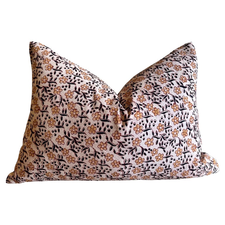 Custom Made Hand Blocked Floral Lumbar Pillow For Sale at 1stDibs