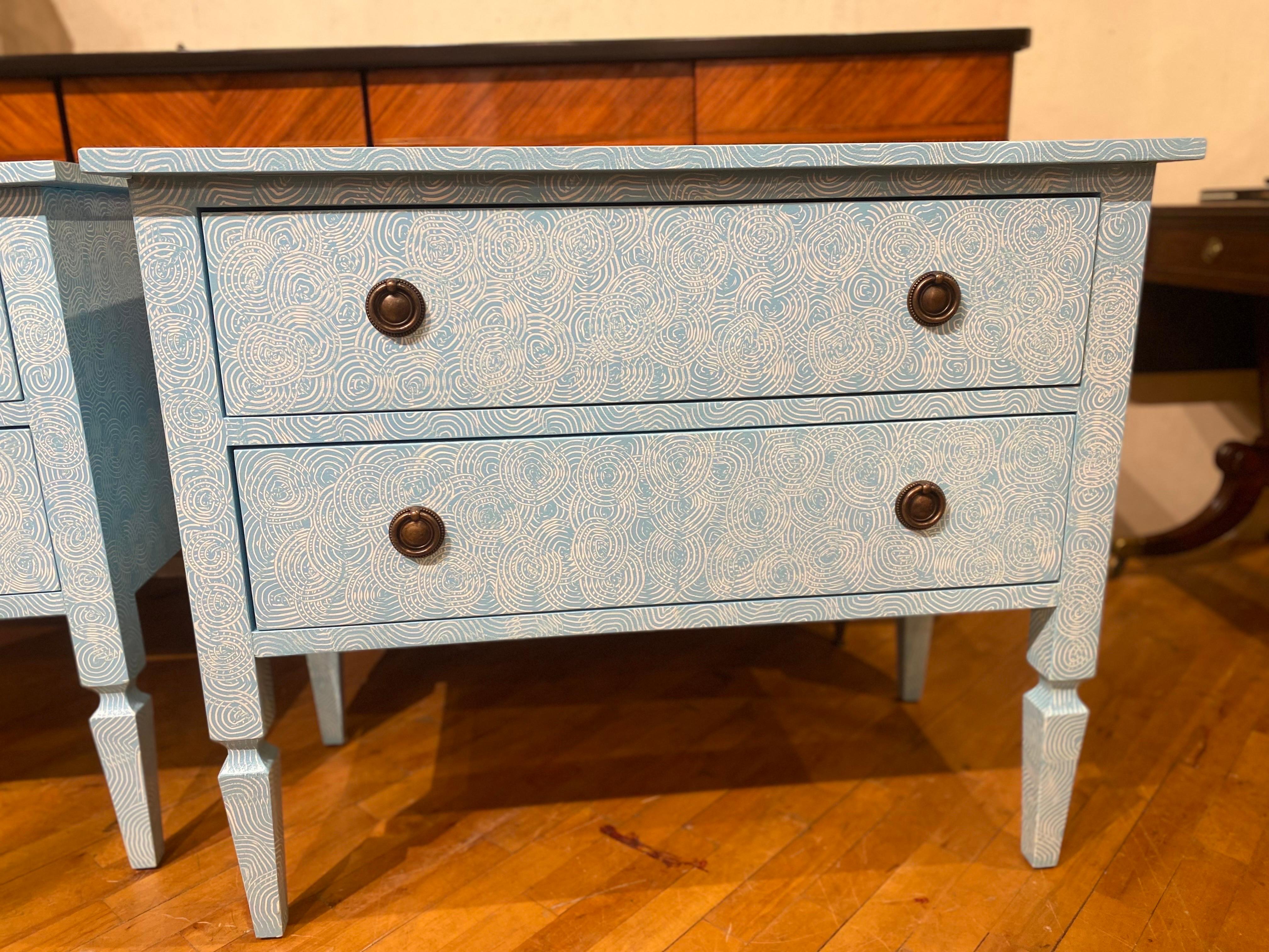 Contemporary Hand Painted Bedside Chests by “Fabulous Things” in swirl pattern  For Sale