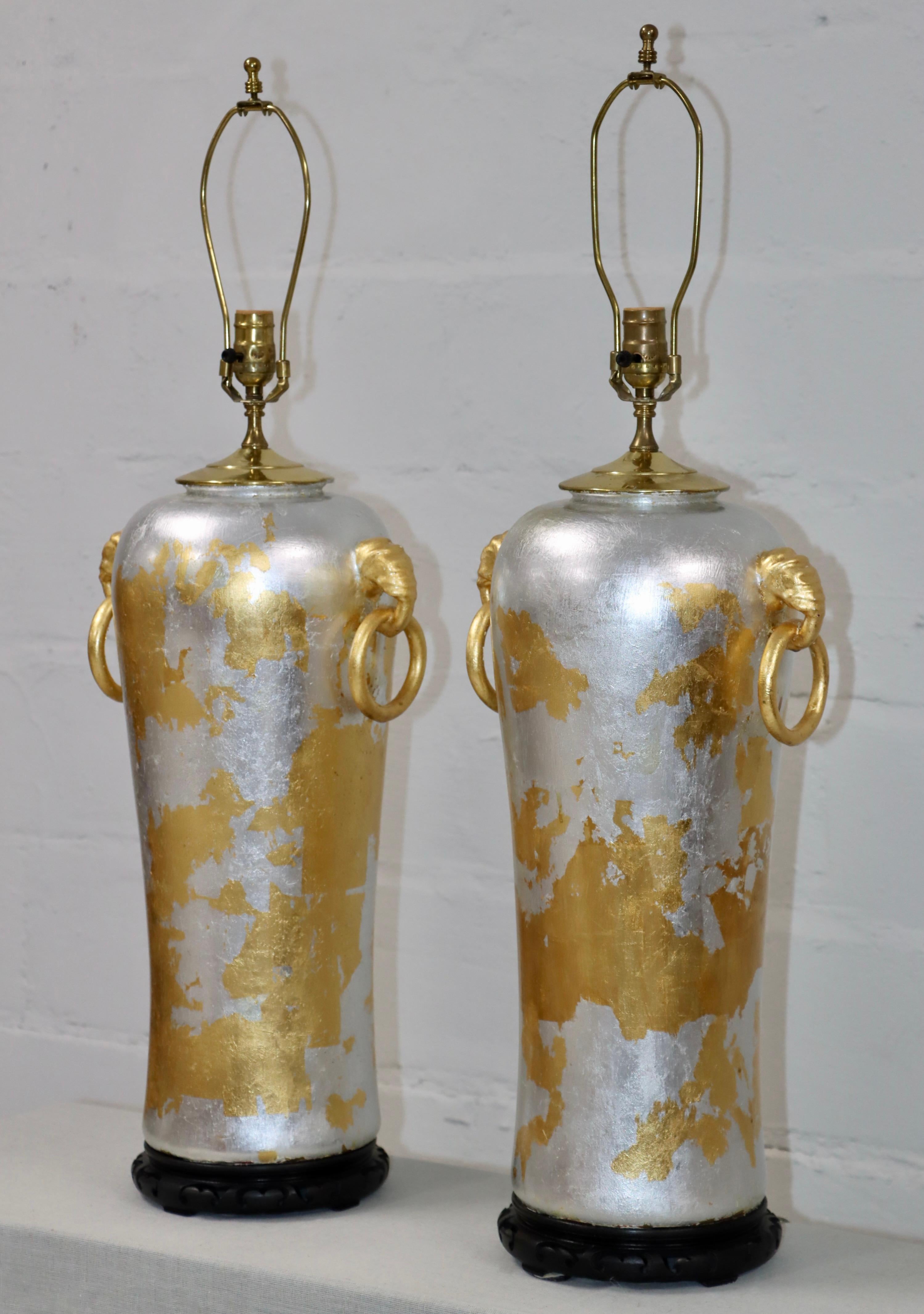 Custom Made Hand Painted Signed Large Table Lamps In Good Condition For Sale In New York, NY