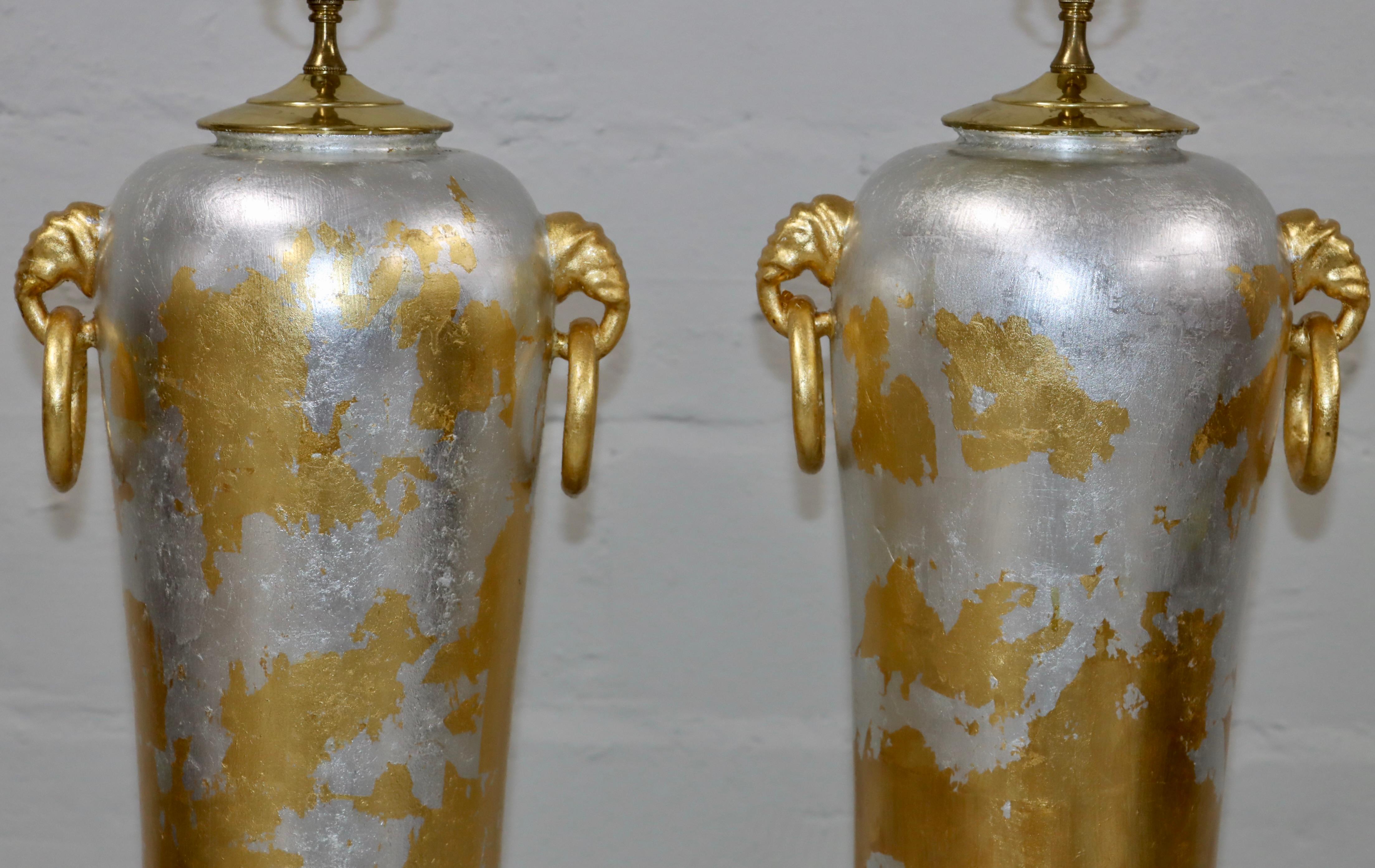 Brass Custom Made Hand Painted Signed Large Table Lamps For Sale