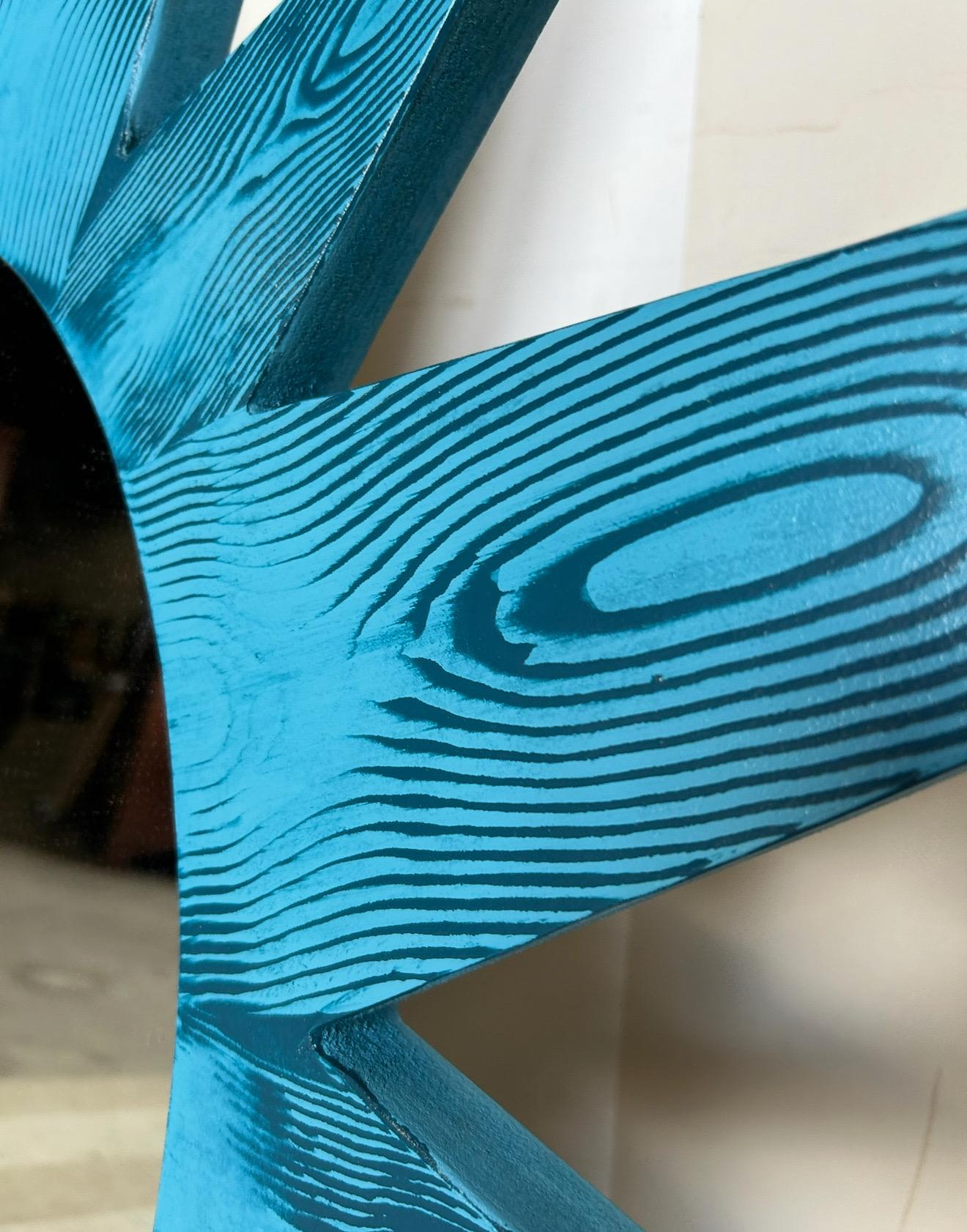 Americano Specchio a stella dipinto a mano su misura in faux bois blu assoluto in vendita