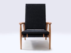 Custom-Made Handcrafted Reclining Lounge Chair in Oiled Oak& Black Danish Cord