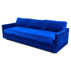 Vintage Custom Made Holly Hunt Deep Blue Velvet Fabric Contemporary Modern Sofa