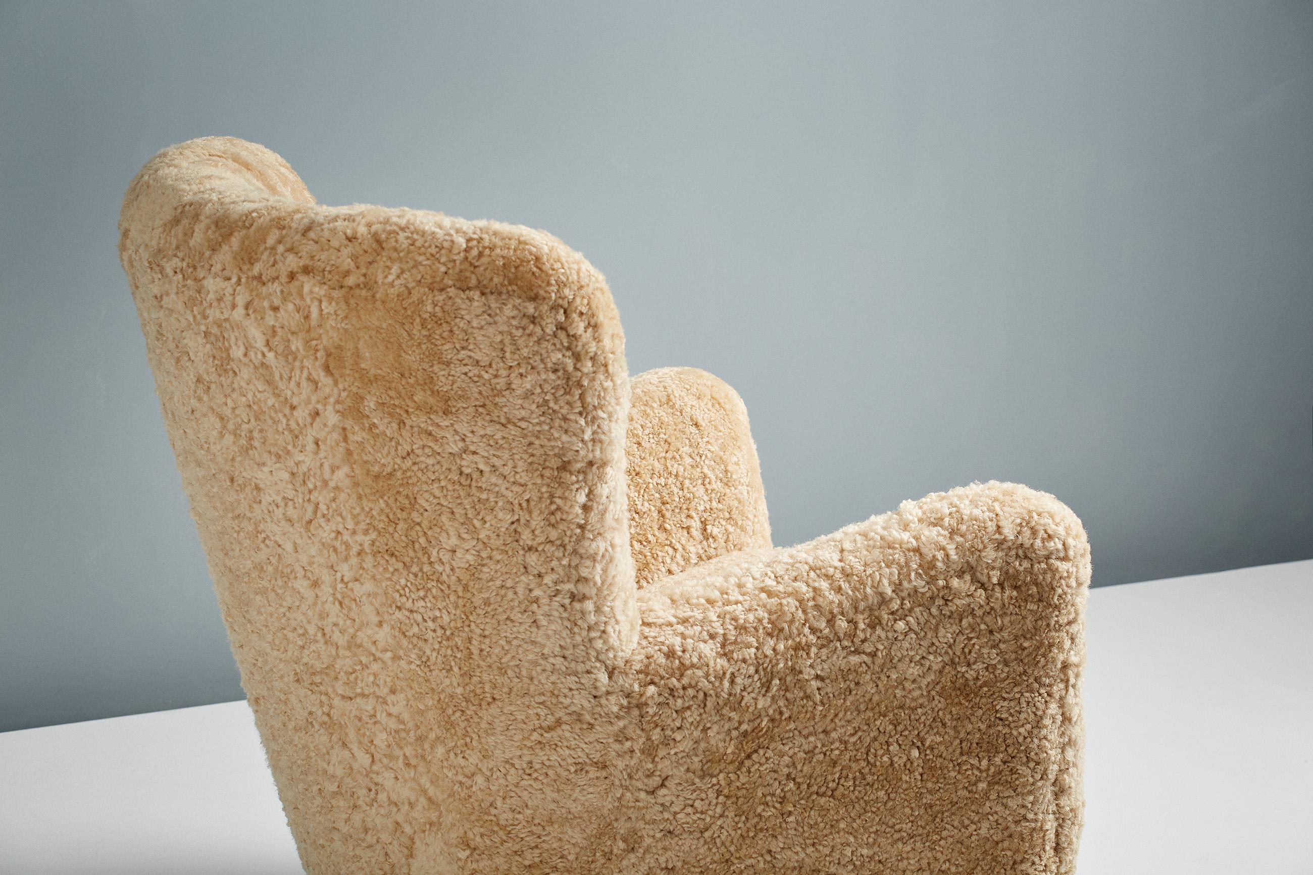 Contemporary Custom Made Honey Sheepskin Lounge Chairs For Sale