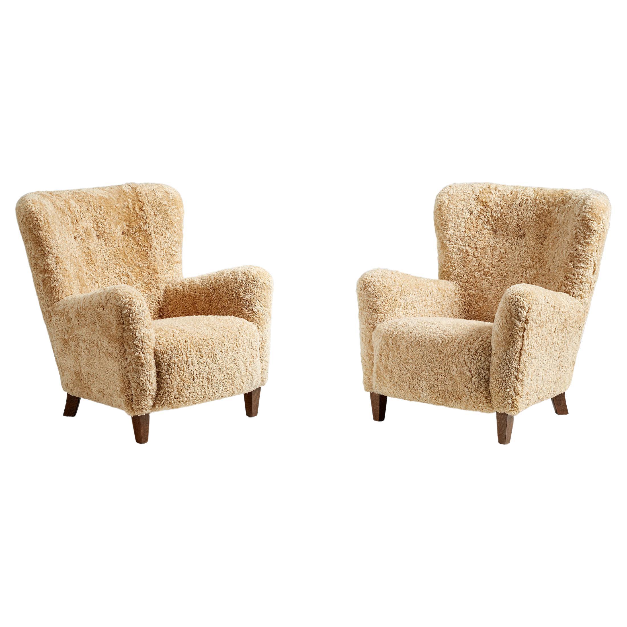 Custom Made Honey Sheepskin Lounge Chairs