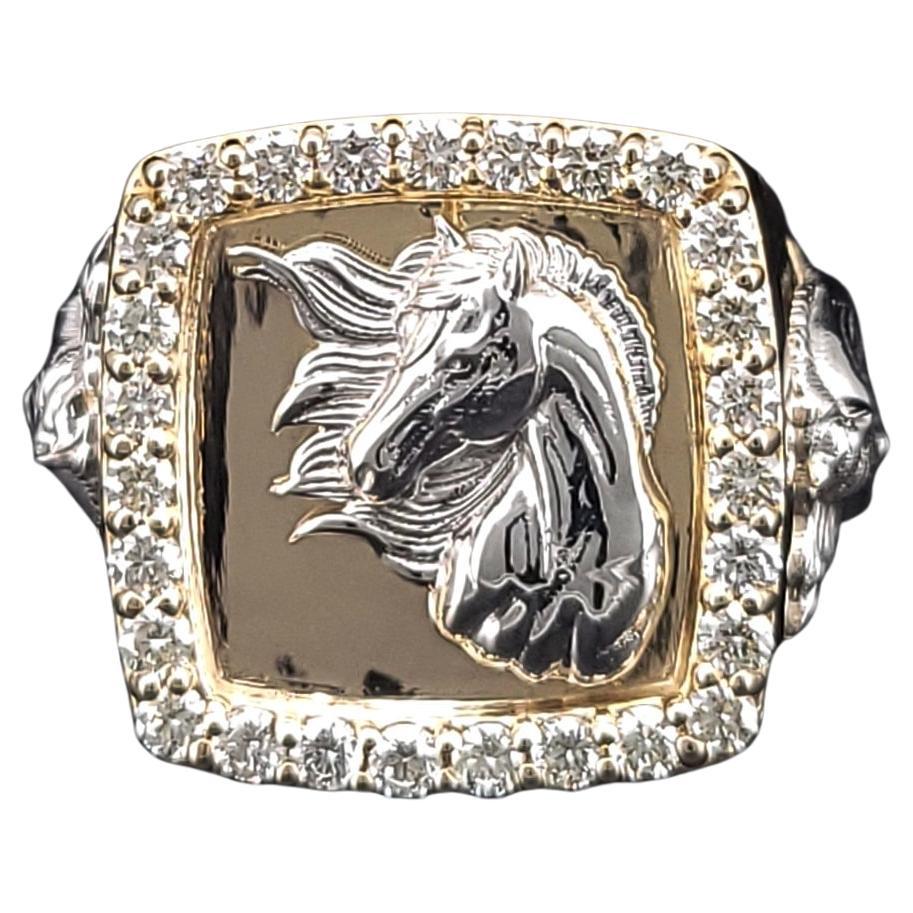 Custom Made Horse Ring in Two-Tone 14k Gold and VS E-F Diamonds
