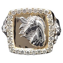 Custom Made Horse Ring in Two-Tone 14k Gold and VS E-F Diamonds