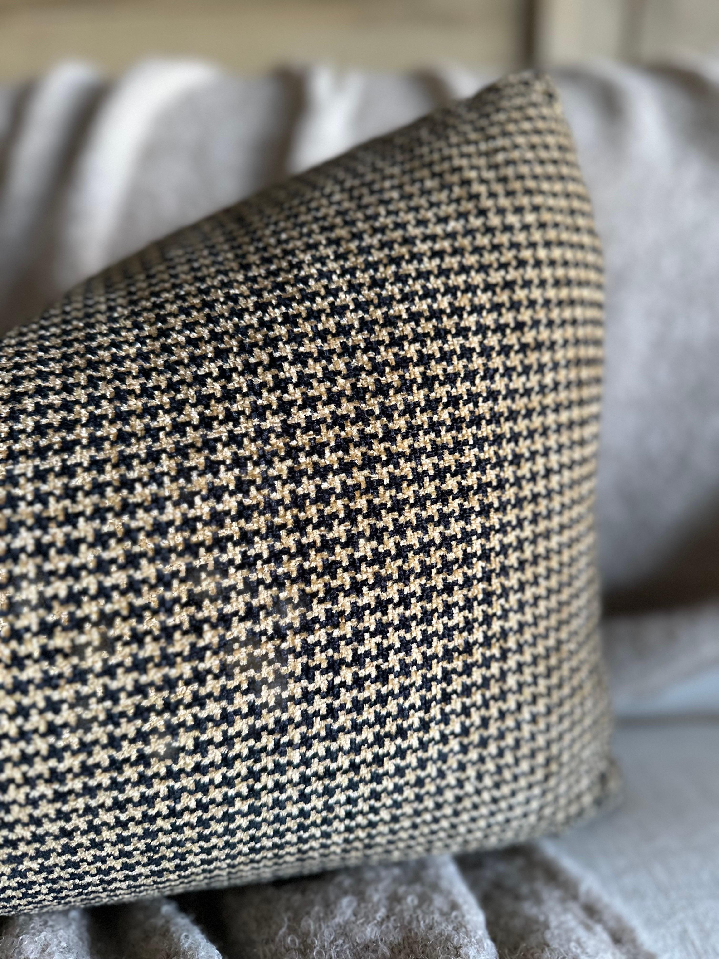Chenille Custom Made Houndstooth Black and Tan Lumbar Pillow