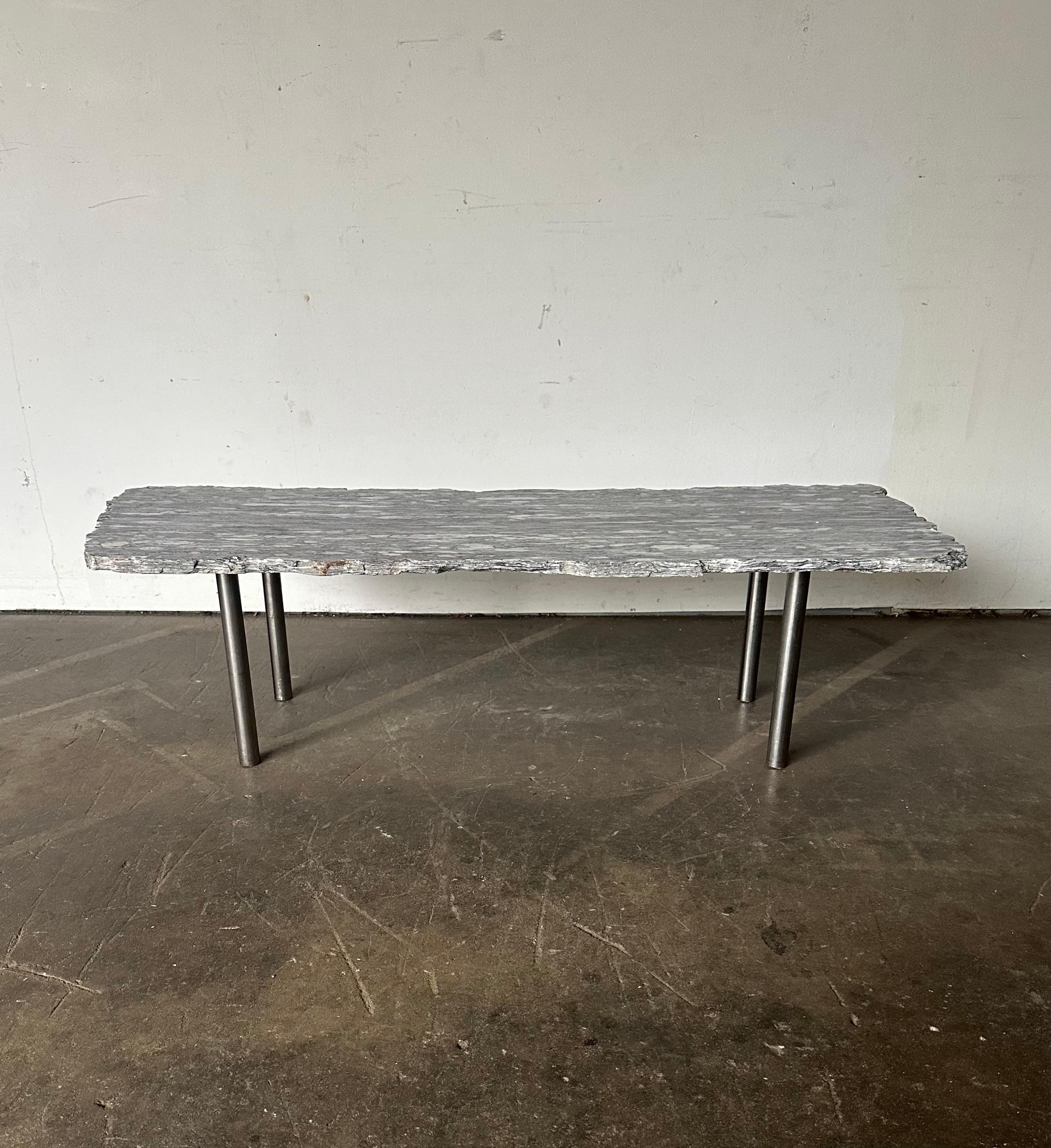 Custom Made Live Edge Marble Coffee Table Bon état - En vente à Brooklyn, NY