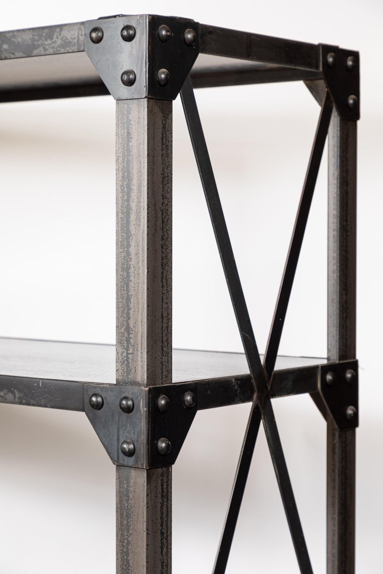 Custom Made Industrial Iron and Walnut Shelving Unit at 1stDibs