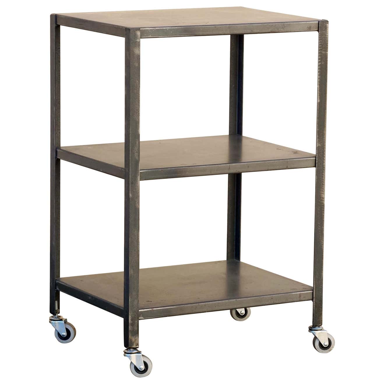 Custom Made Industrial Steel Rolling Cart with Patina For Sale at 1stDibs