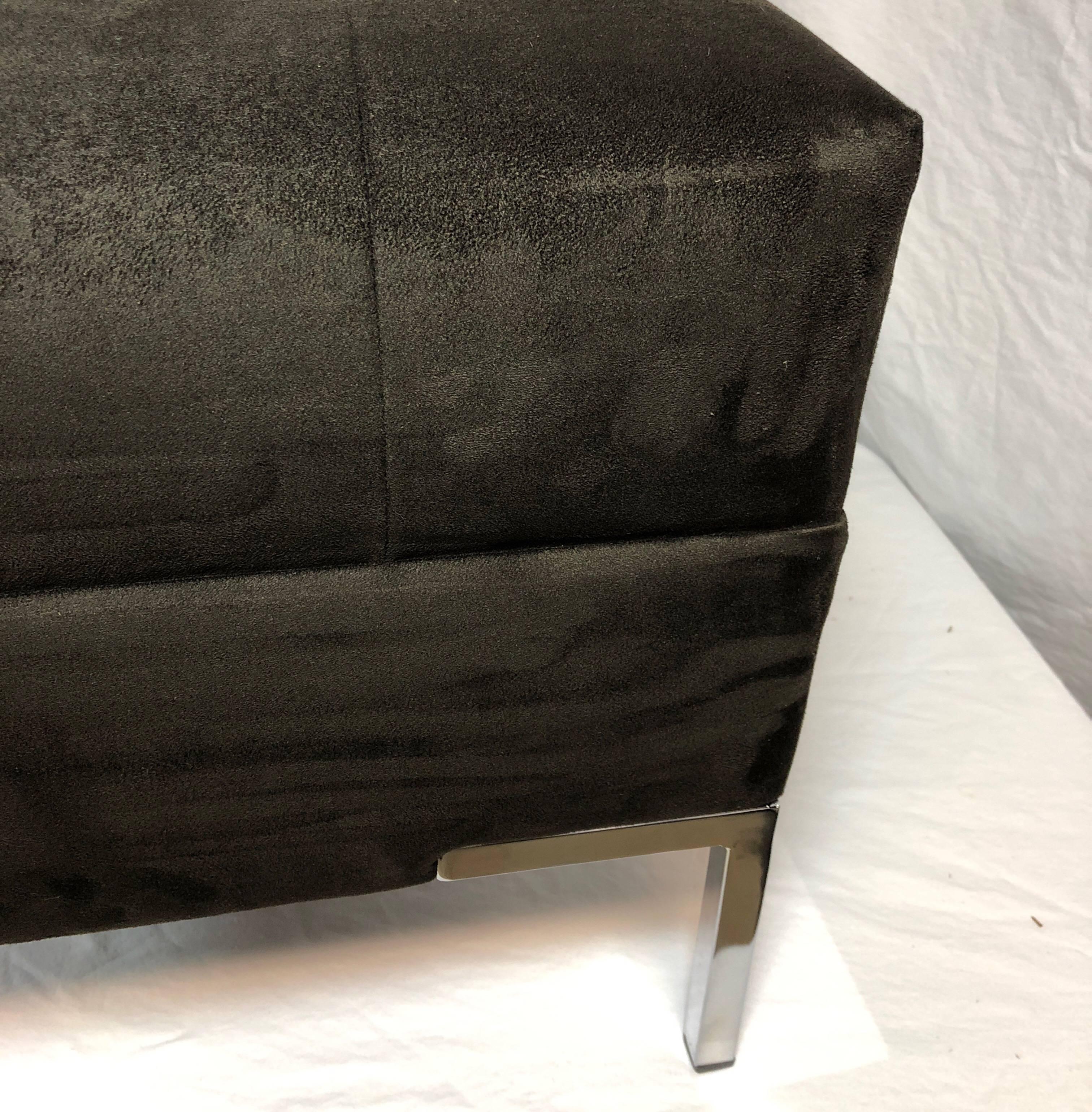 Custom Made Integrated Leg Tufted Velvet Bench For Sale 2