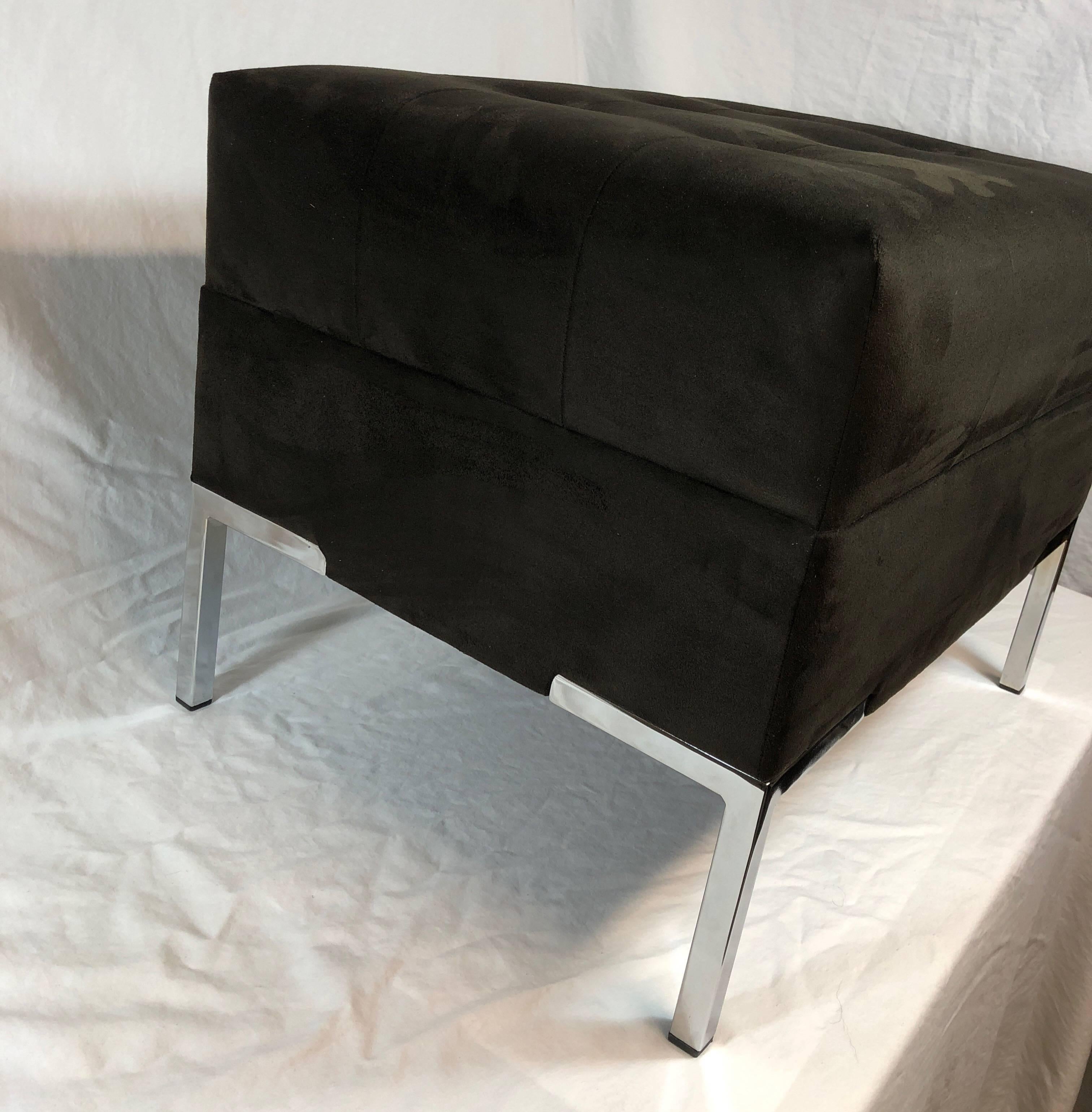 Contemporary Custom Made Integrated Leg Tufted Velvet Bench For Sale