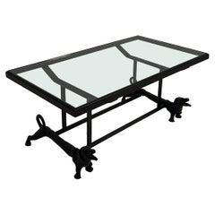 Custom Made Iron and Glass Dachsund Dog Motif Coffee Table