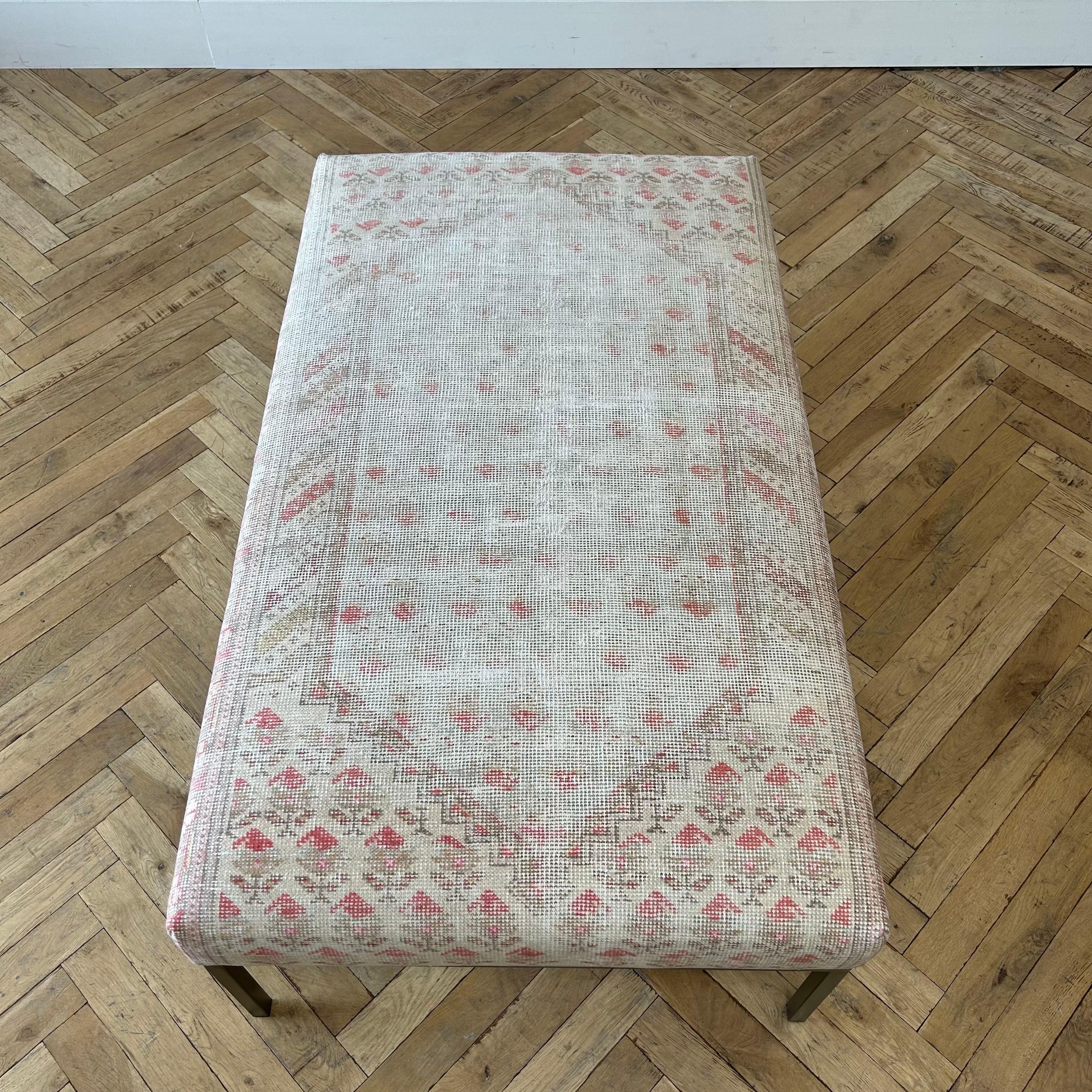 Custom Made Iron Base Upholstered Ottoman or Bench from Vintage Turkish Rug For Sale 7
