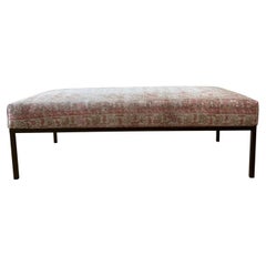 Custom Made Iron Base Upholstered Ottoman or Bench from Vintage Turkish Rug
