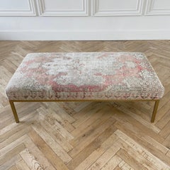 Custom Made Iron Cocktail Ottoman with Vintage Wool Turkish Rug