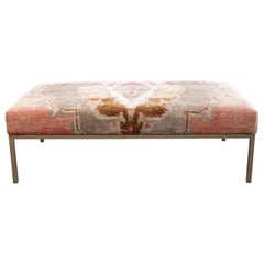 Custom Made Iron Cocktail Ottoman with Vintage Wool Turkish Rug