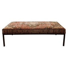 Custom Made Iron Cocktail Ottoman with Vintage Wool Turkish Rug