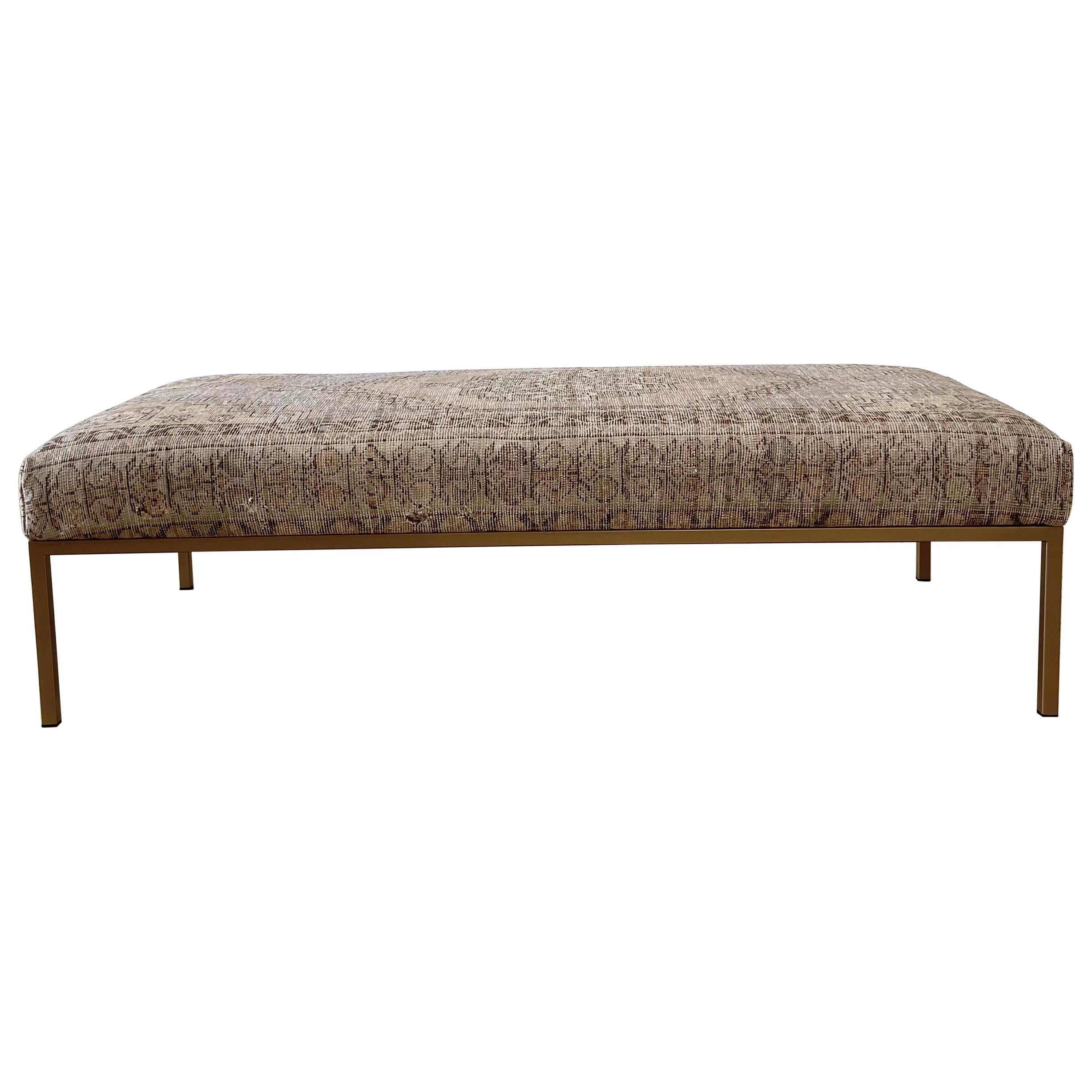 Custom Made Iron Cocktail Ottoman with Vintage Wool Turkish Rug