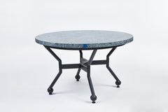 Custom Made Iron Coffee Table with New Round Soapstone Top