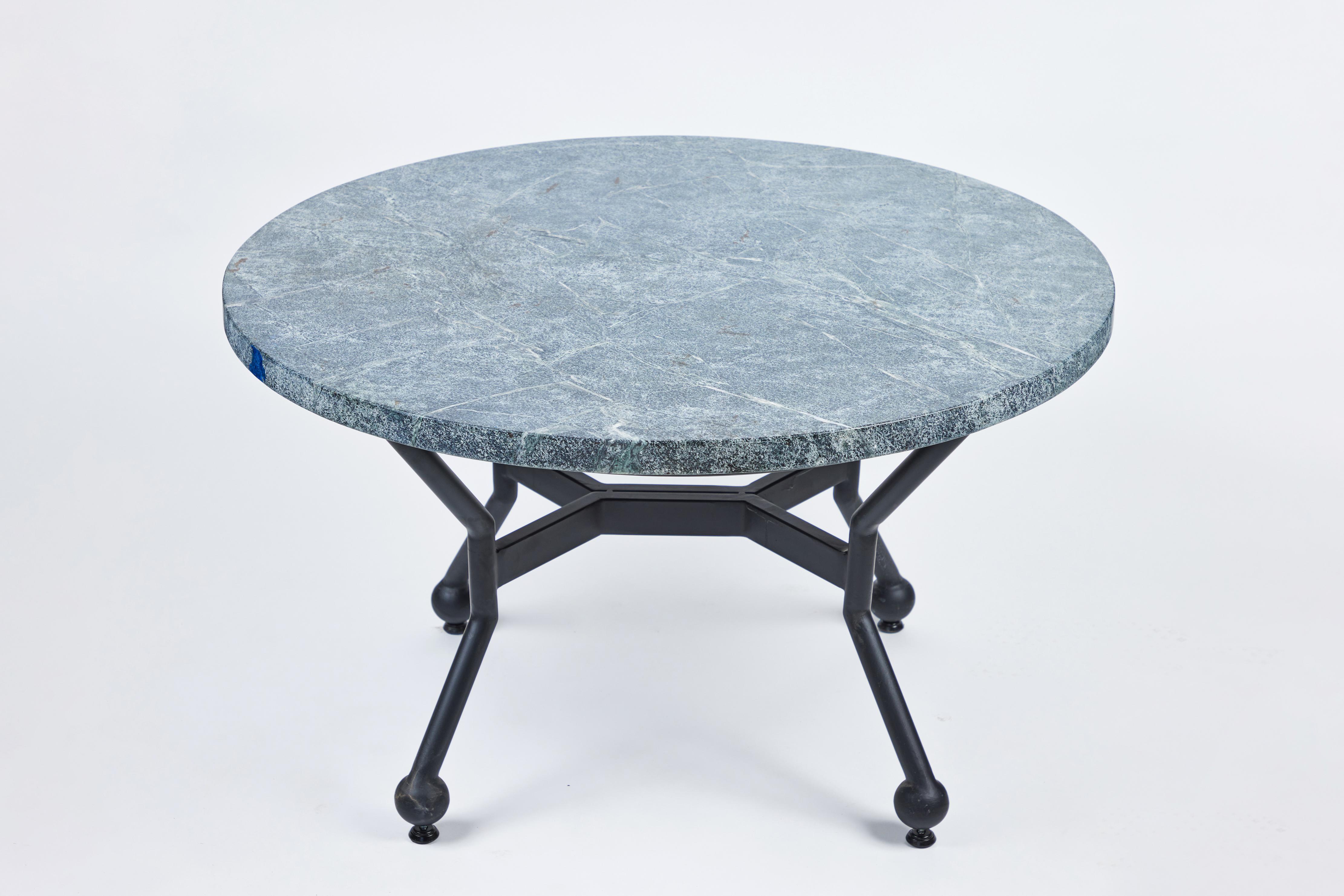 Custom Made Iron Coffee Table with New Round Soapstone Top In New Condition For Sale In Pasadena, CA