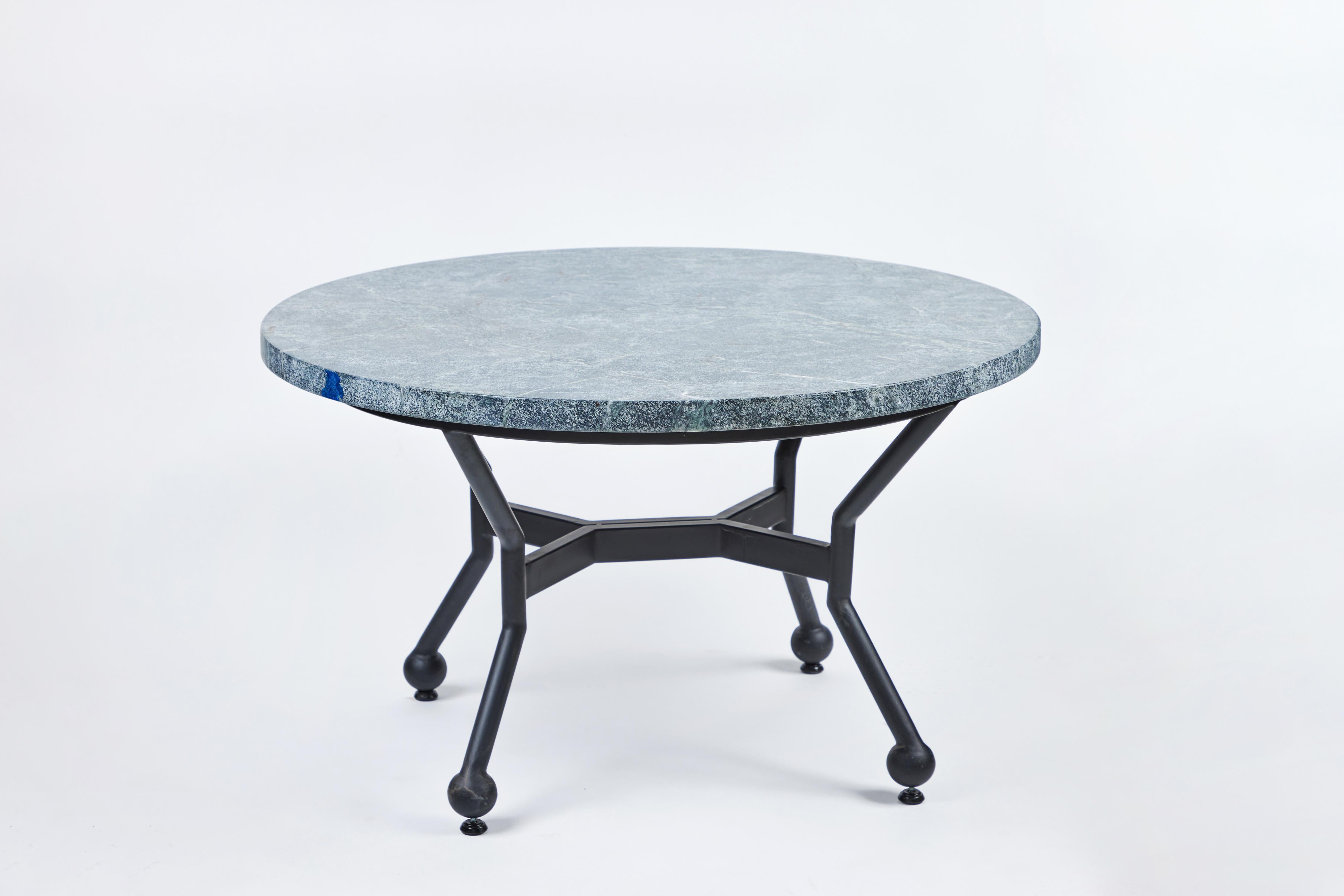 Contemporary Custom Made Iron Coffee Table with New Round Soapstone Top For Sale