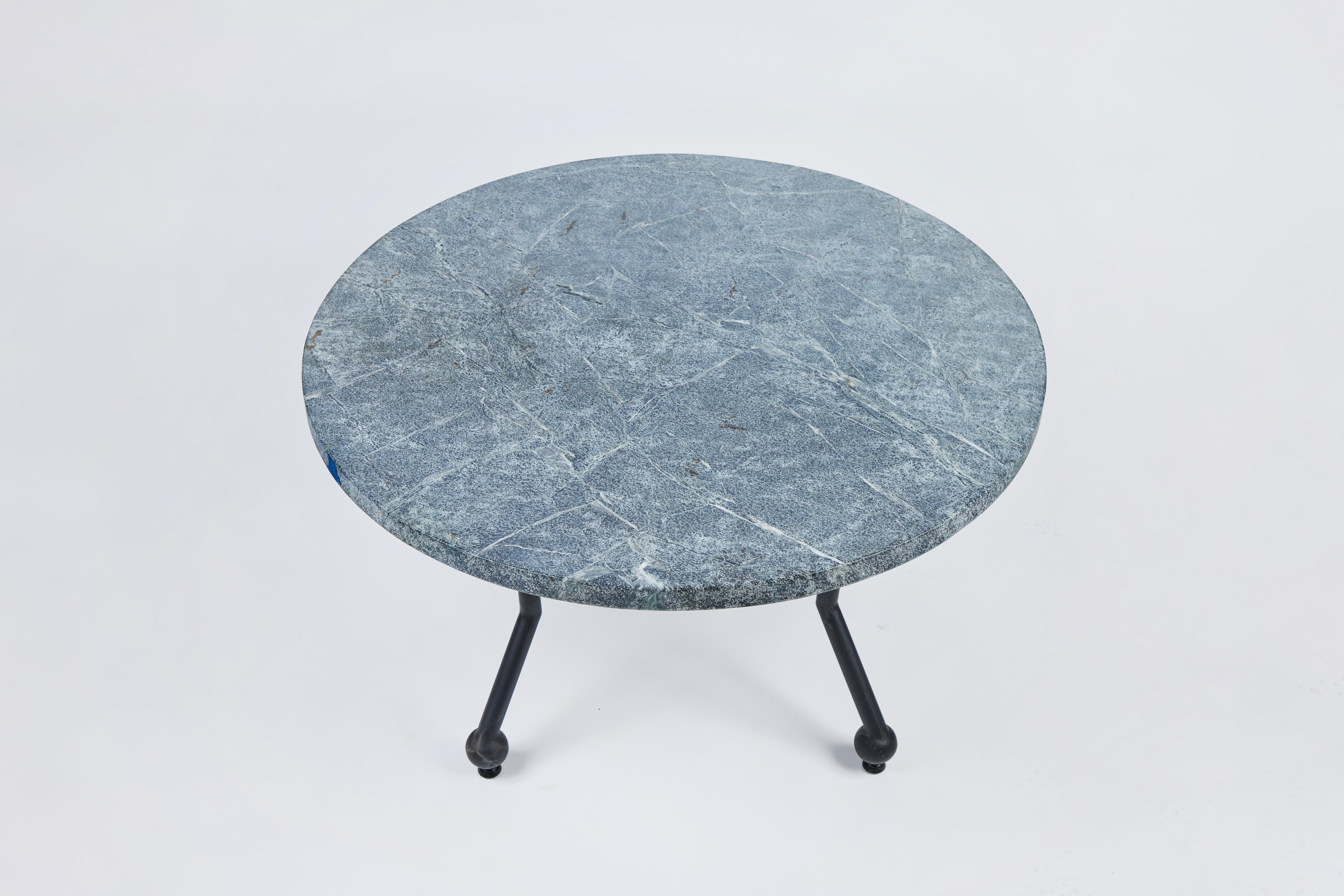 Custom Made Iron Coffee Table with New Round Soapstone Top For Sale 3
