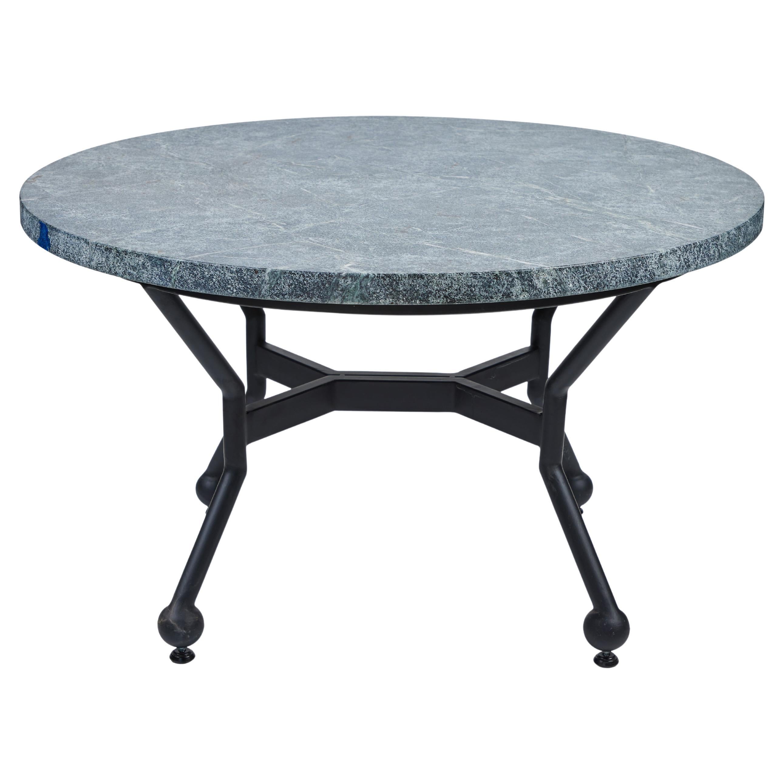 Custom Made Iron Coffee Table with New Round Soapstone Top For Sale