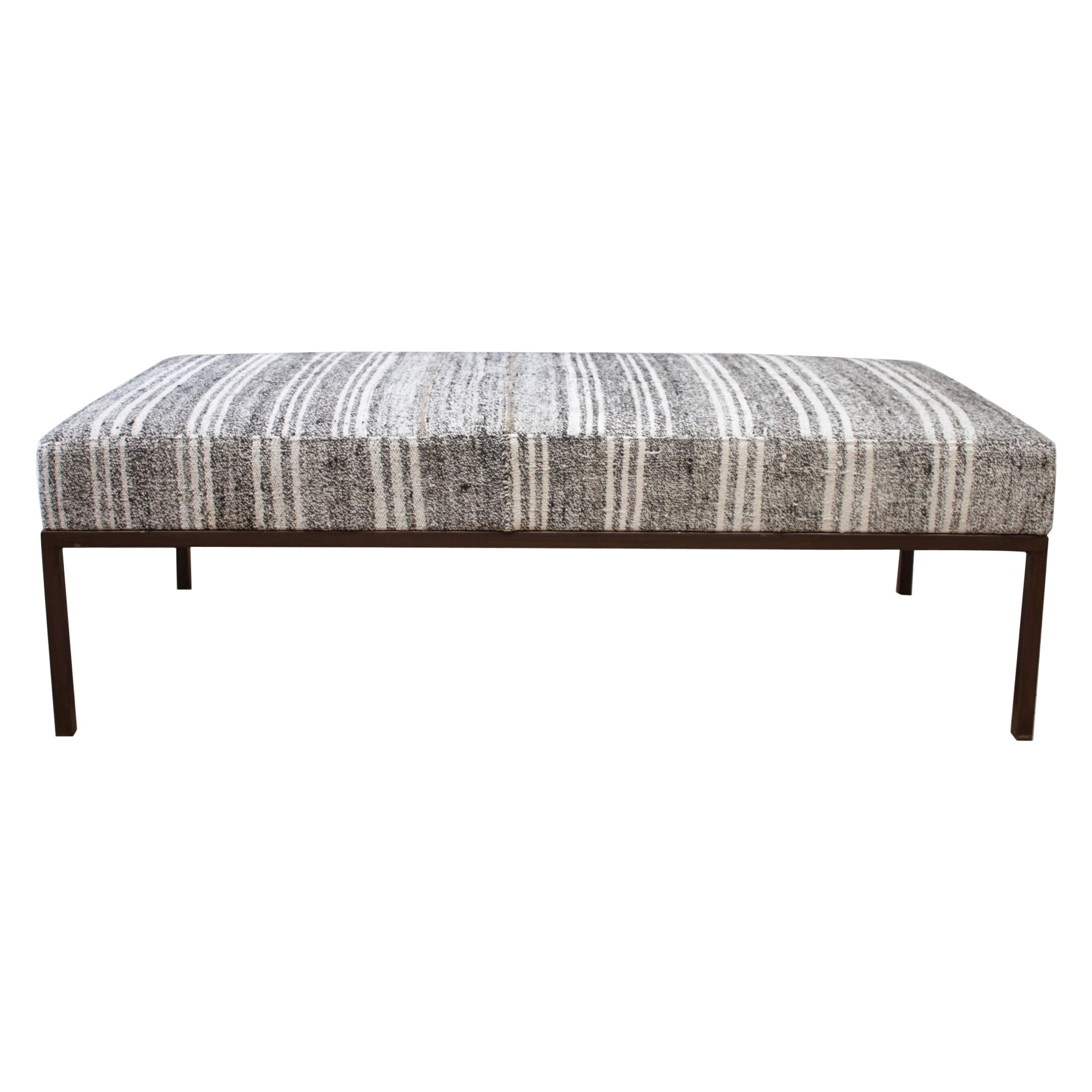 Custom Made Iron Upholstered Cocktail Table Bench Ottoman