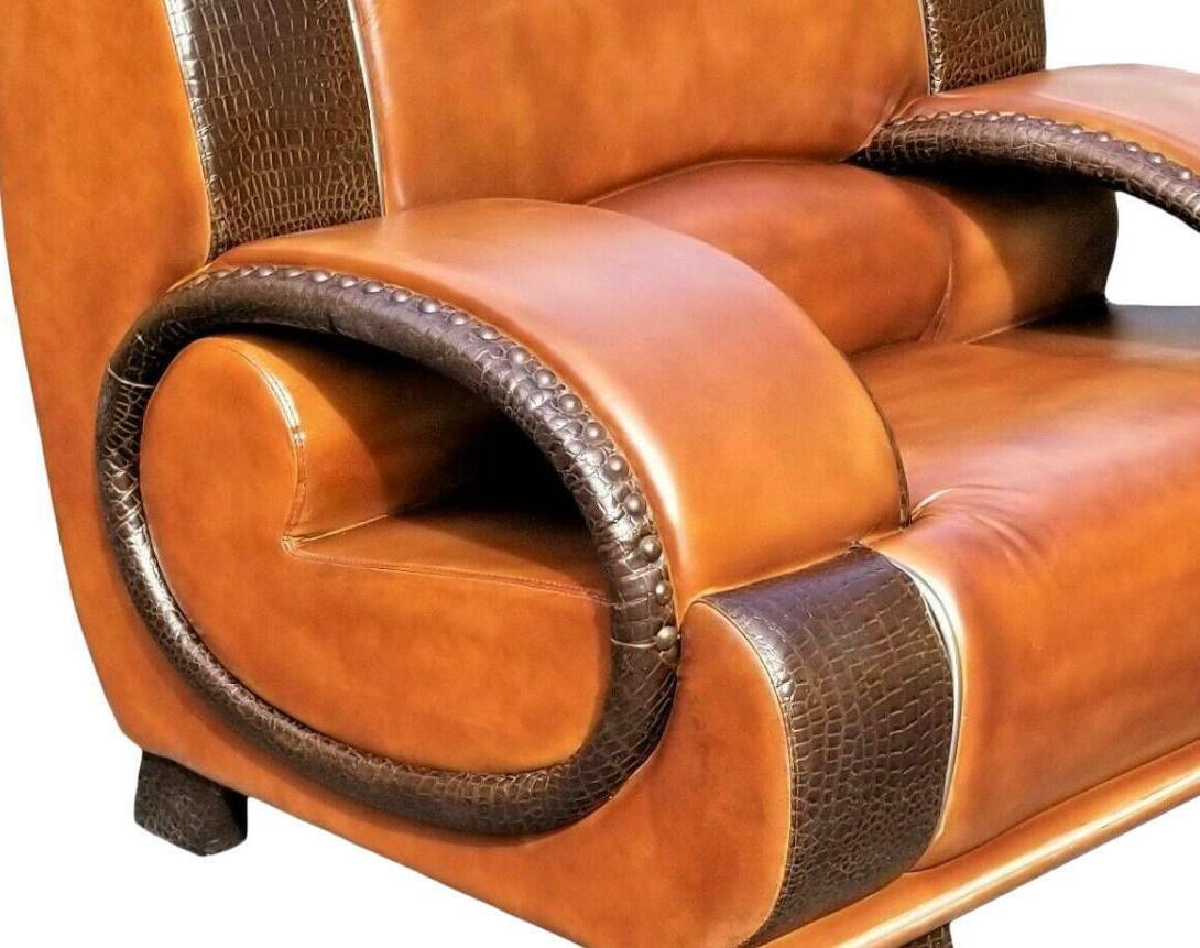 Custom Made Italian Leather and Crocodile Lounge Chair In Good Condition In Lake Worth, FL