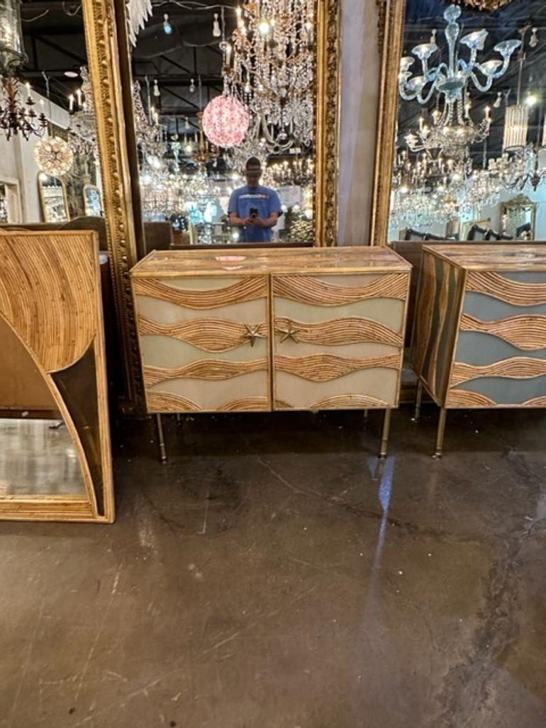 Custom made Italian Murano glass cabinet with brass and bamboo details. Great for modern decor! Note: These can be made in custom colors.