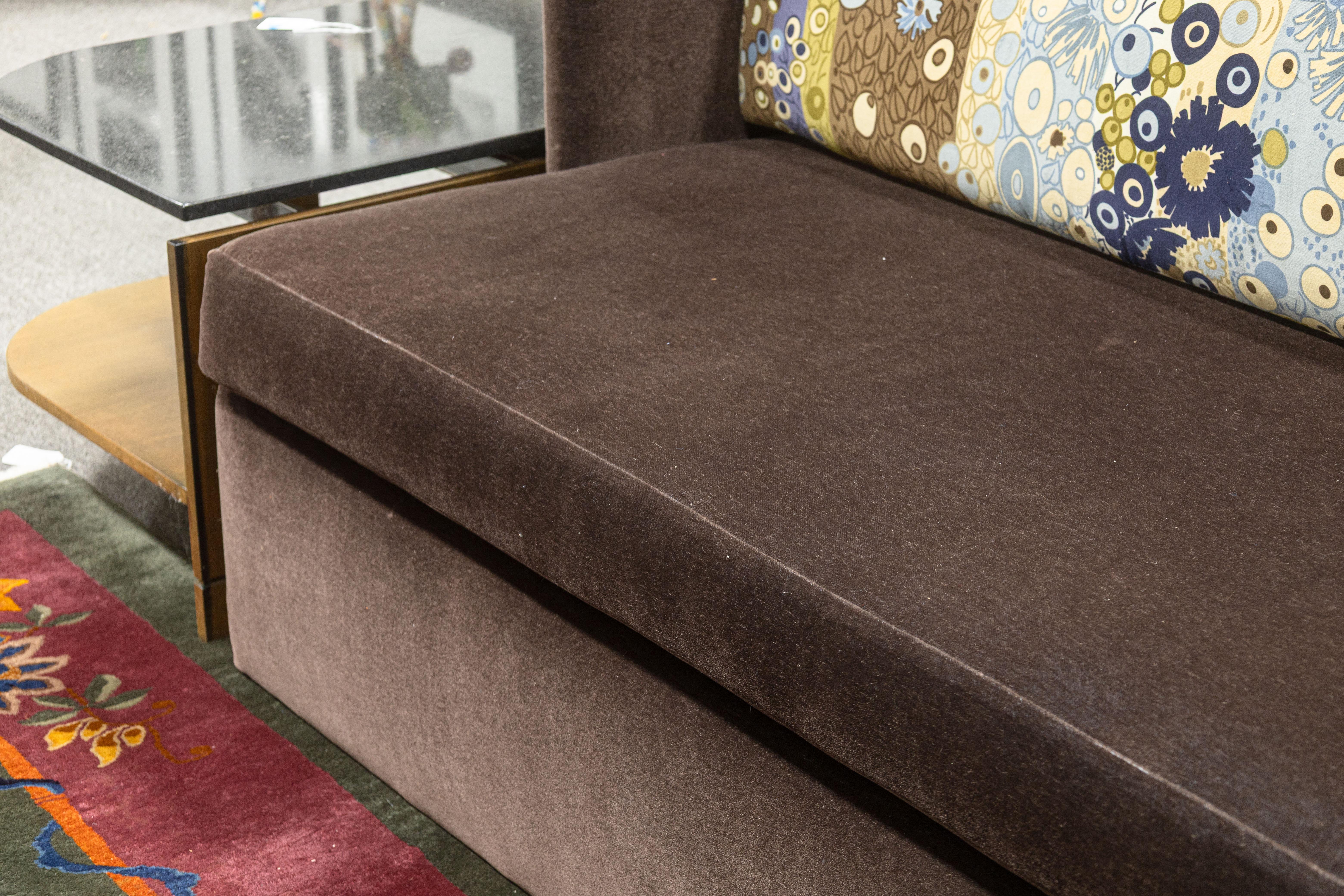 Custom Made John Saladino Brown Mohair Sofa with Jack Lenor Larsen Fabric Pillo In Good Condition For Sale In Keego Harbor, MI