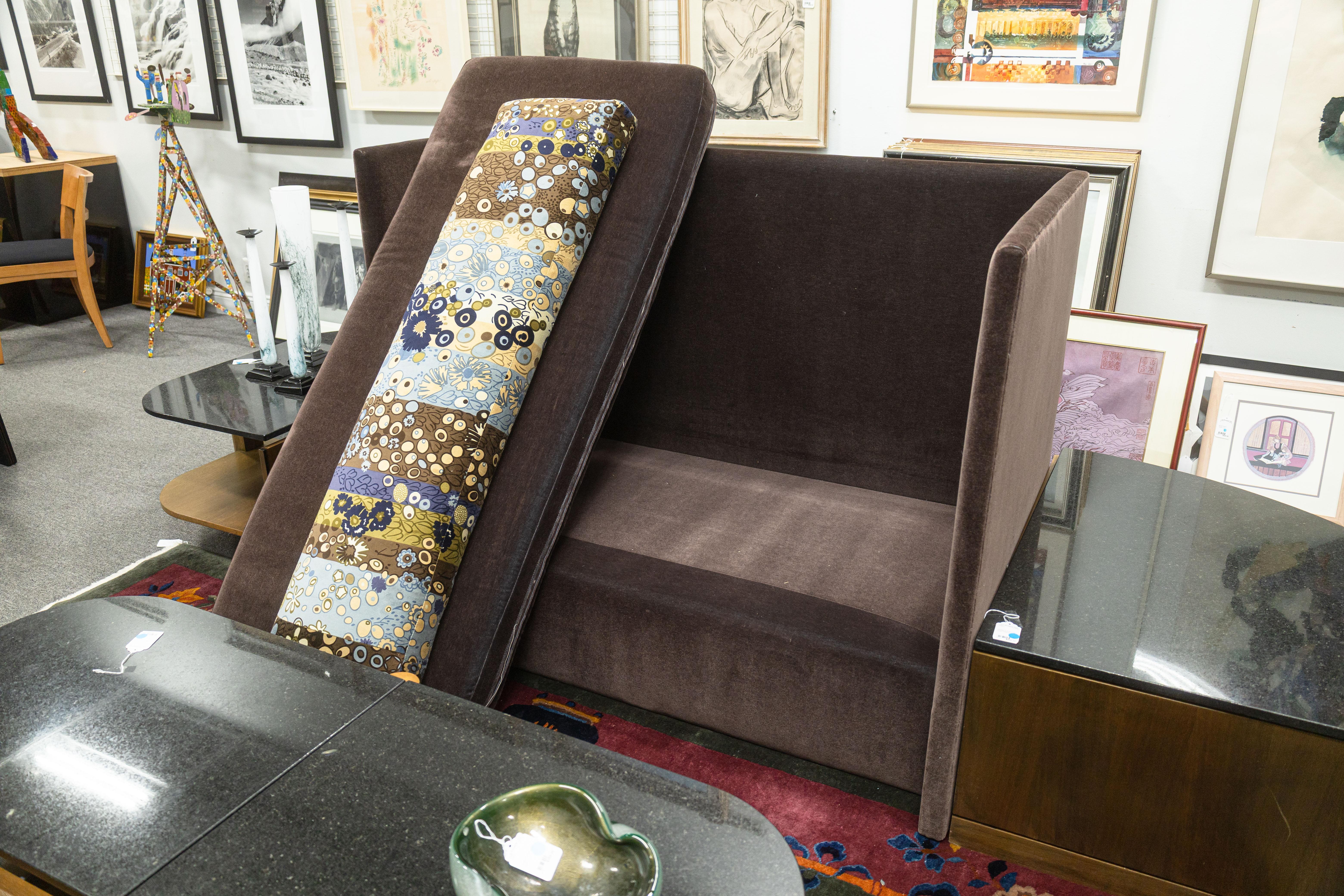 Custom Made John Saladino Brown Mohair Sofa with Jack Lenor Larsen Fabric Pillo For Sale 1