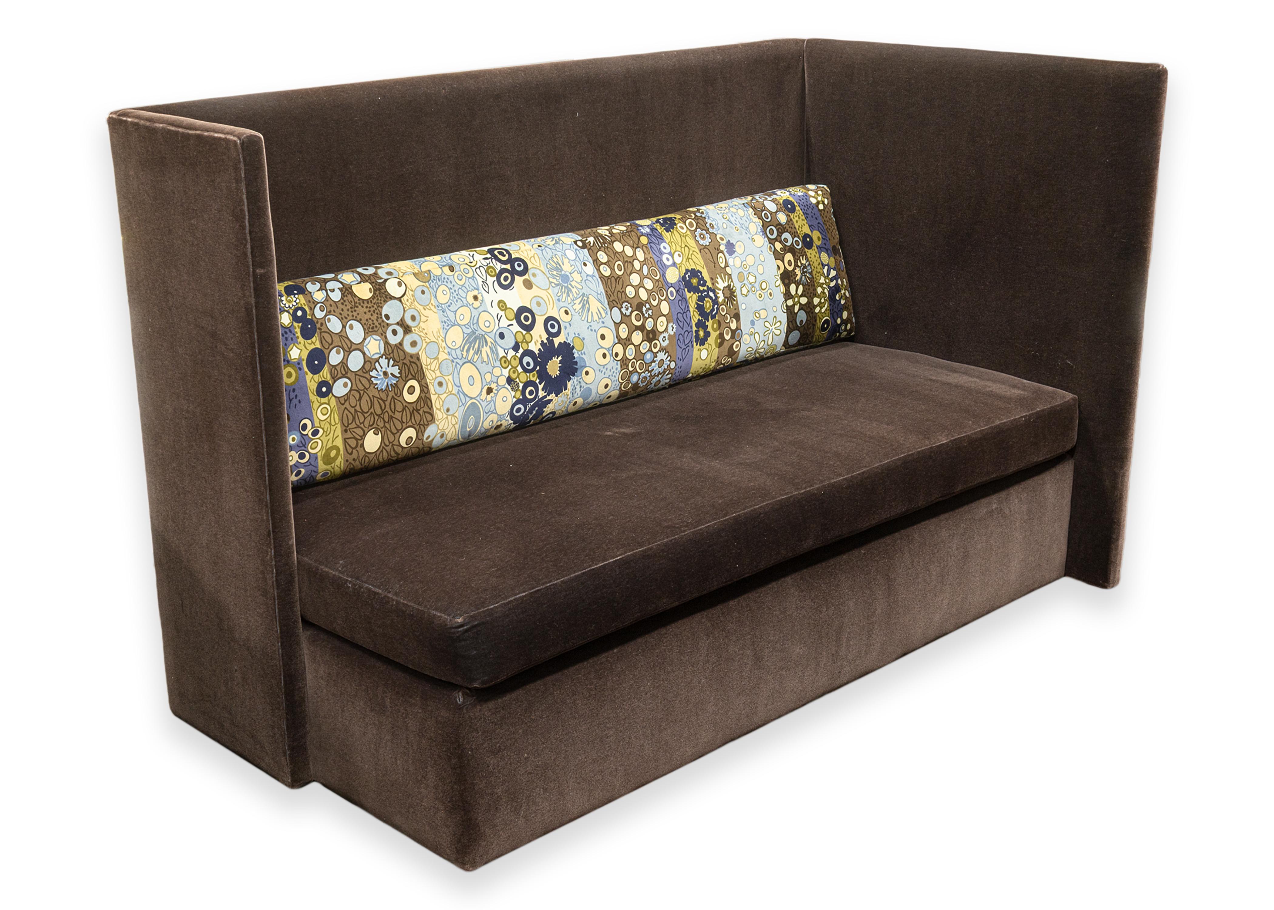 Custom Made John Saladino Brown Mohair Sofa with Jack Lenor Larsen Fabric Pillo For Sale 2